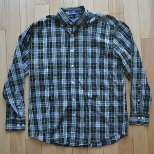 Alan Flusser Button Down Shirt Size M Plaid Black White Yellow